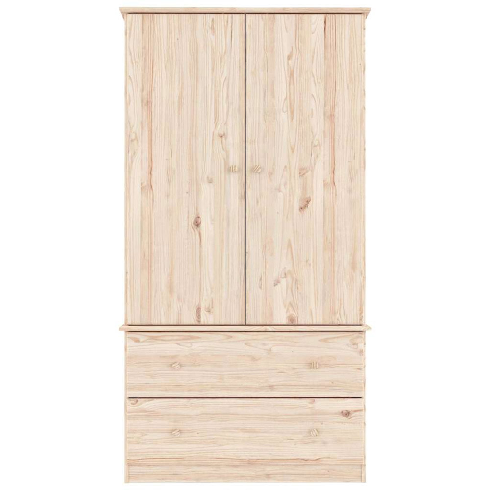 vidaXL Alta 2 Door 2 Drawer Natural Solid Wood Pine Wardrobe Image 4