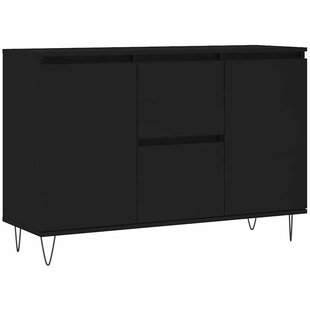 vidaXL 2 Door 2 Drawer Black Wooden Sideboard with Metal Legs Image 2