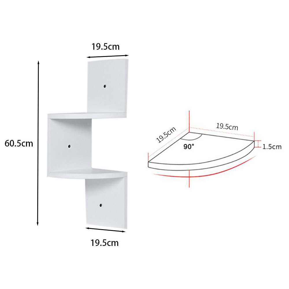 Living and Home 2 Tier White Wooden Zigzag Floating Corner Shelves Image 4