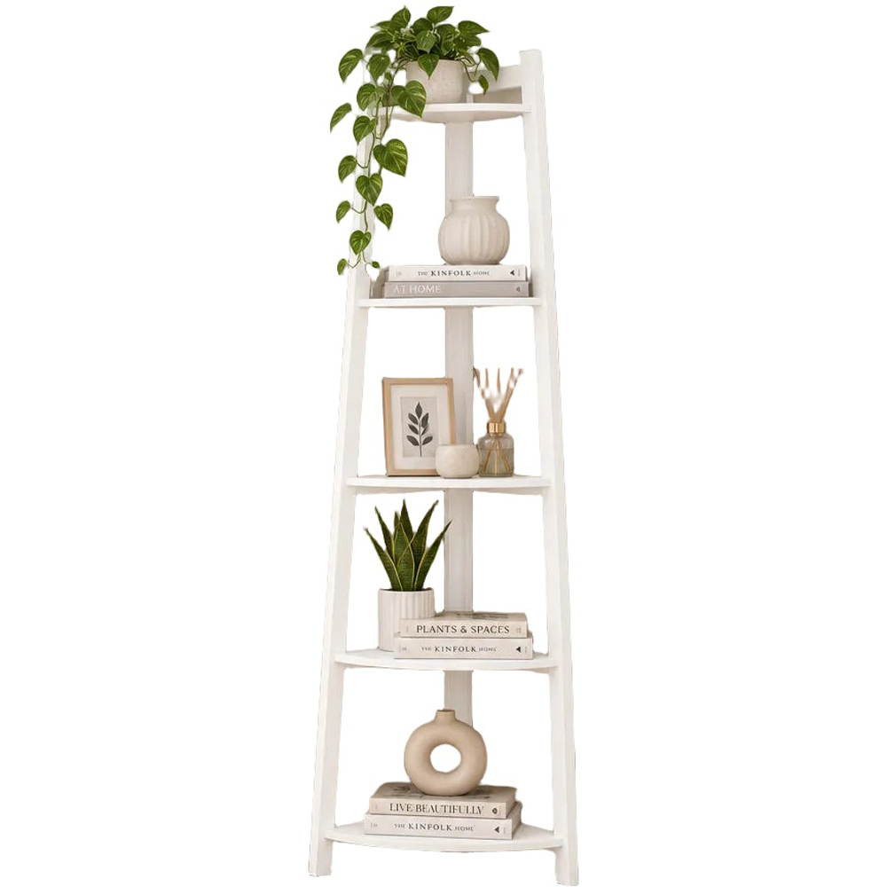 Modcraft 5-Tier White Ladder Corner Bookshelf Image 3