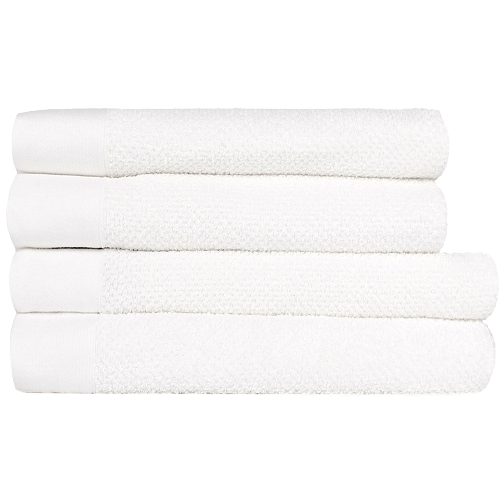 furn. Textured Cotton White Bath Towels and Sheets Set of 4 Image 1