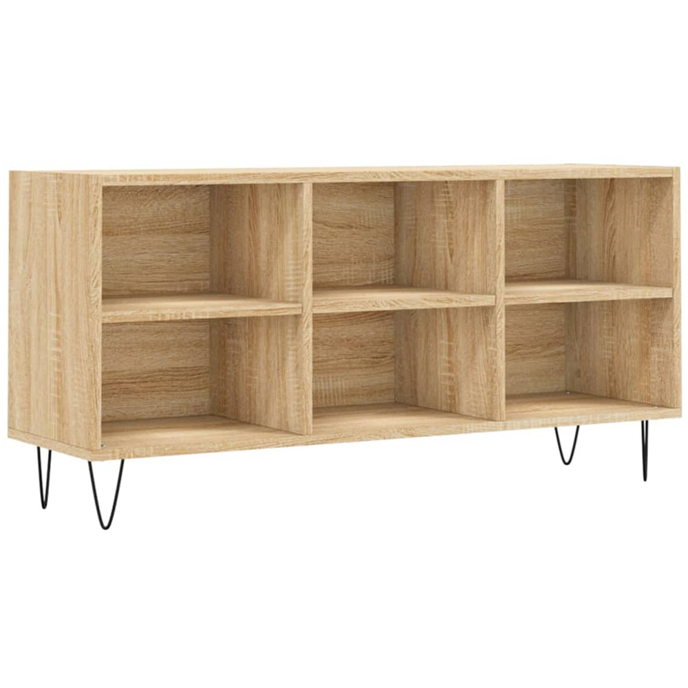 vidaXL 6 Open Shelf Sonoma Oak TV Cabinet with Black Metal Legs Image 2