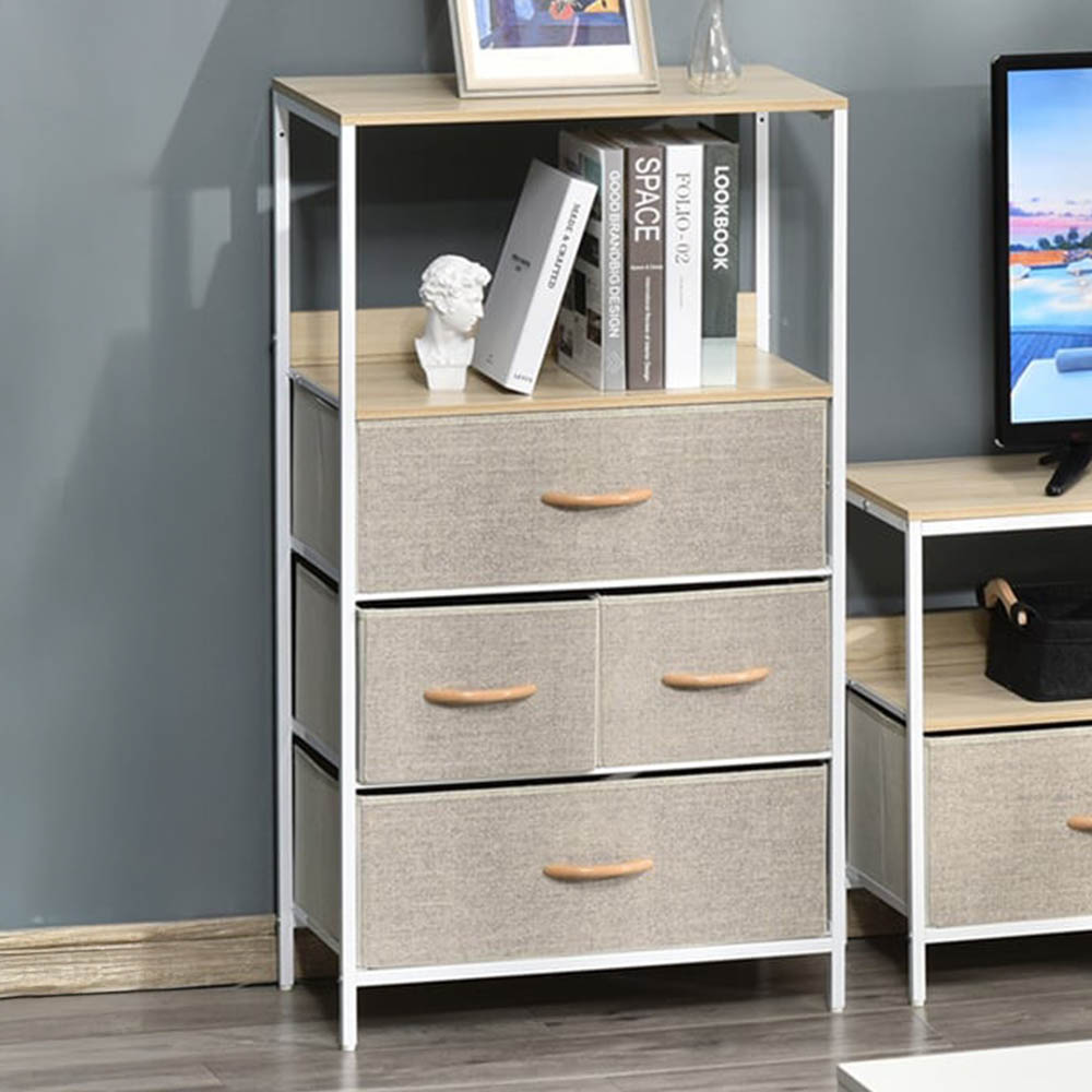 Portland 4 Drawer White and Wood Effect Chest of Drawers Image 1