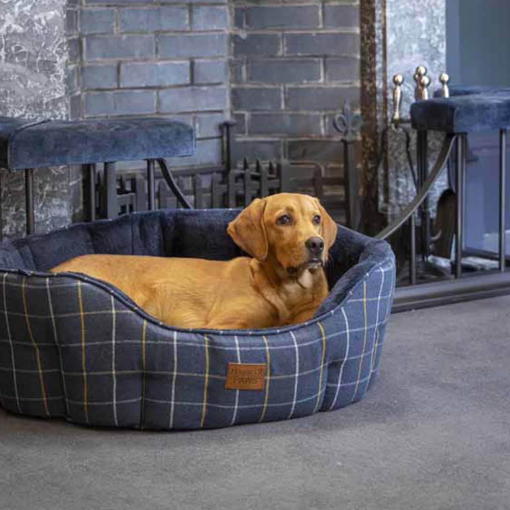 House Of Paws Navy Check Tweed Oval Snuggle Dog Bed Large Image 5