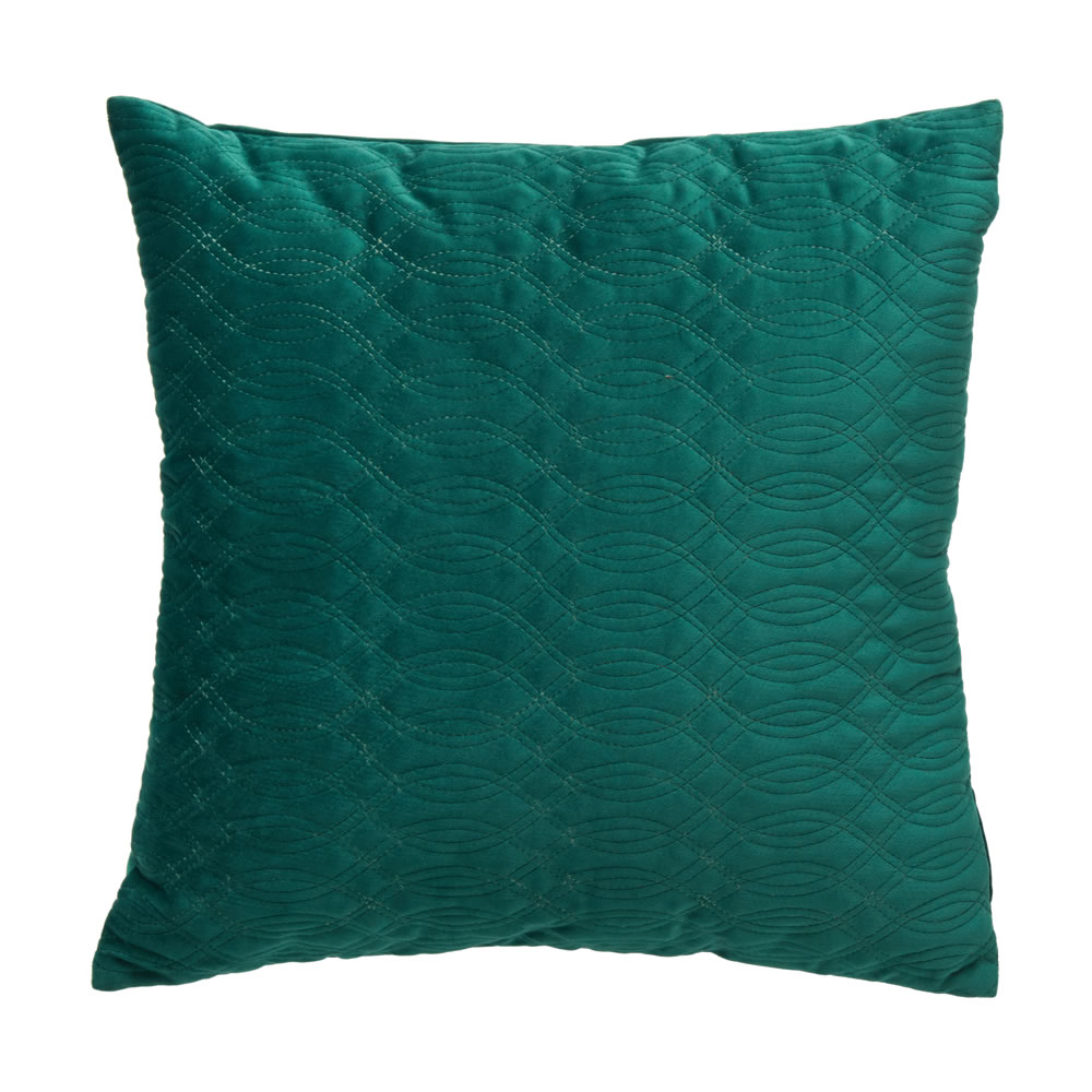 Wilko Emerald Quilted Velvet Cushion 43 x 43cm Image 1