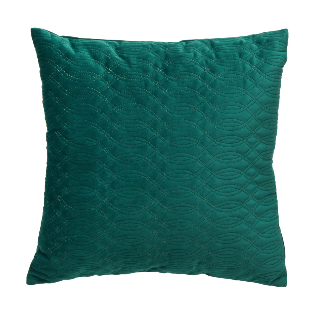 Wilko Emerald Quilted Velvet Cushion 43 x 43cm Wilko