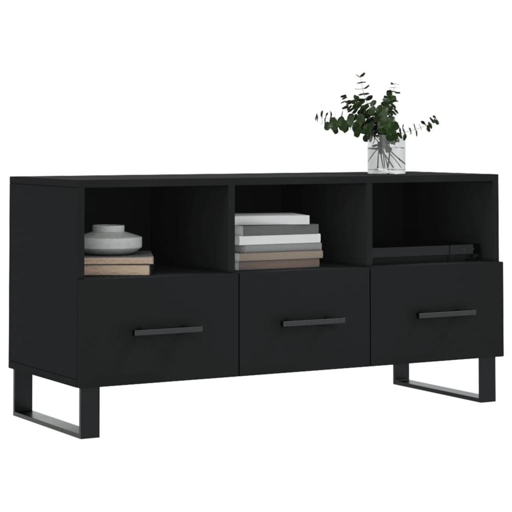vidaXL 3 Drawer 3 Shelf Black TV Cabinet Image 3