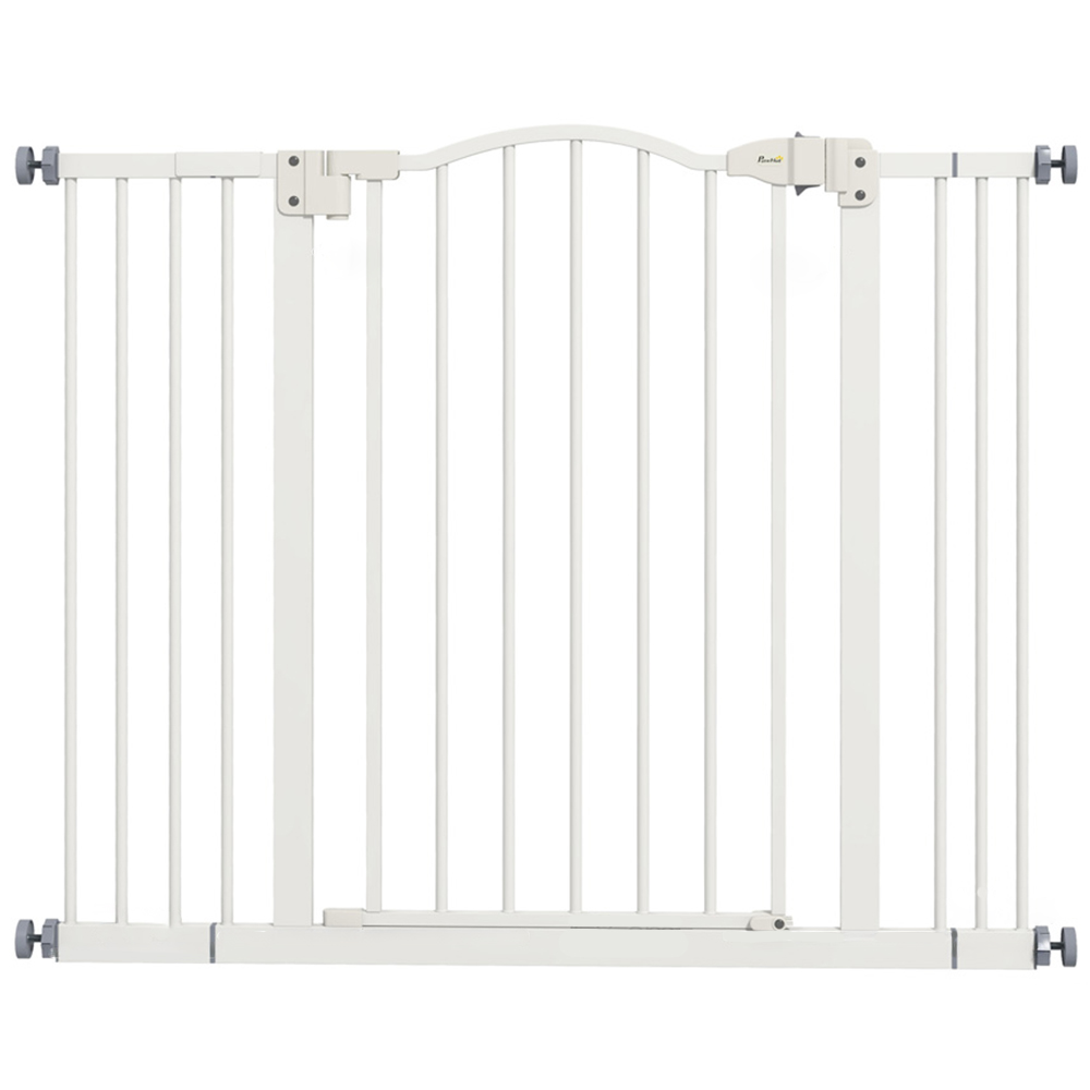 PawHut White 74-100cm Adjustable Metal Pet Safety Gate Image 1