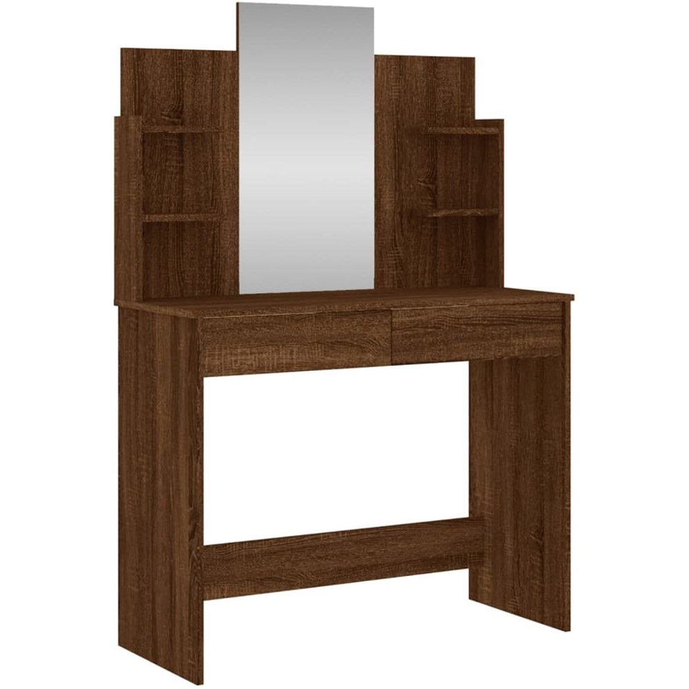 vidaXL 2 Drawer 4 Shelf Brown Oak Dressing Table with Mirror Image 2