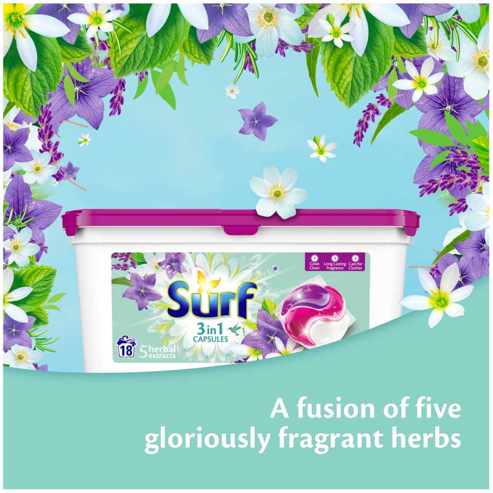 Surf 3 in 1 Herbal Extracts Laundry Washing Capsules 18 Washes Image 5