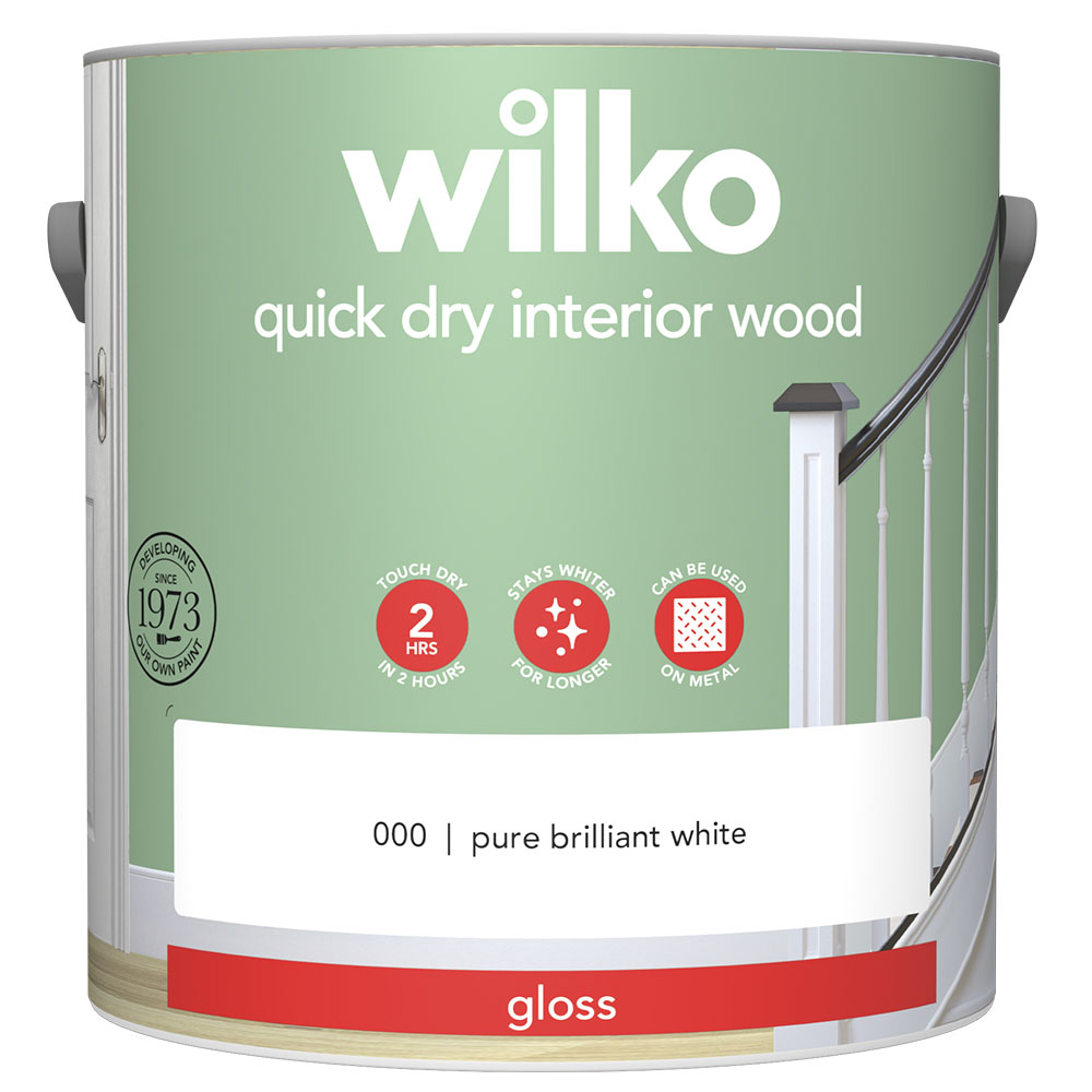 Wilko Interior Wood Pure Brilliant White Gloss Quick Dry Paint 2.5L Wilko