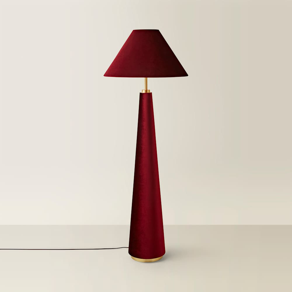 ValueLights Martha Conical Burgundy Velvet Midi Floor Lamp and Bulb Image 3