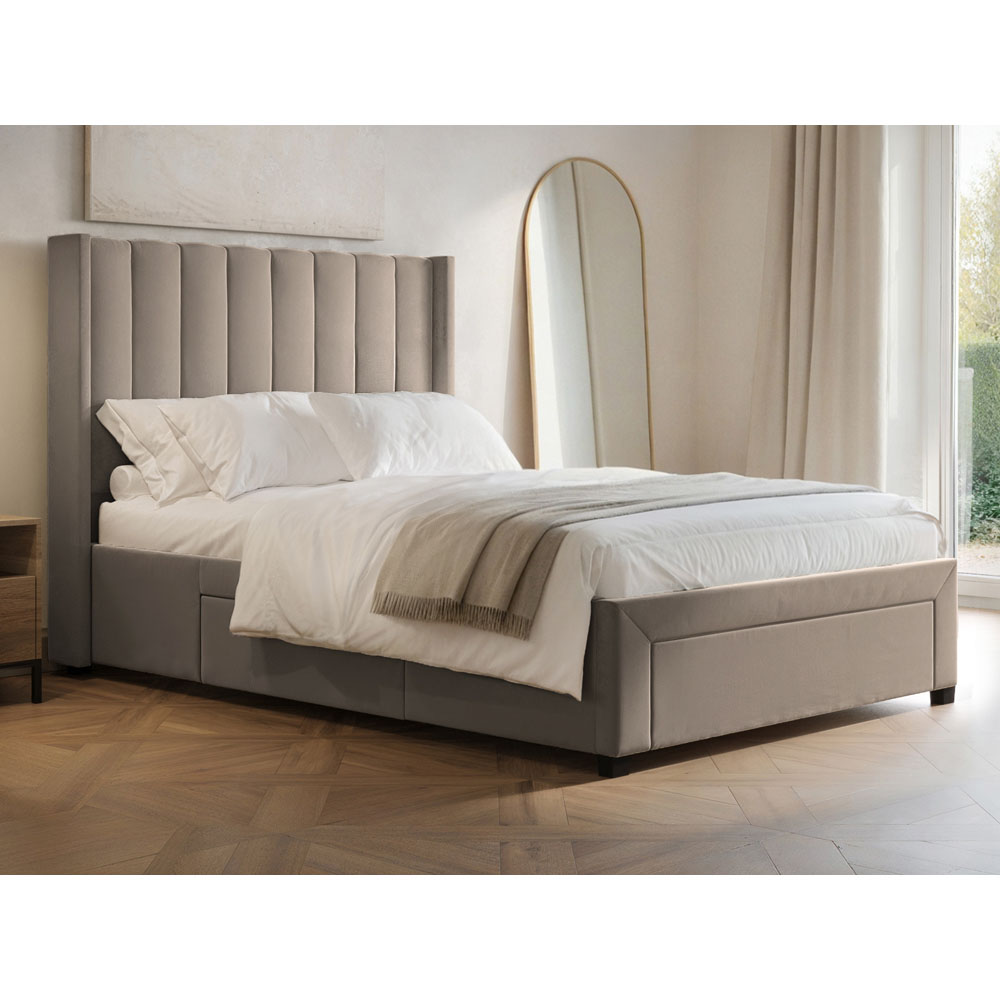 Flair Tiggy Double Beige Velvet Storage Bed with Winged Headboard Image 6