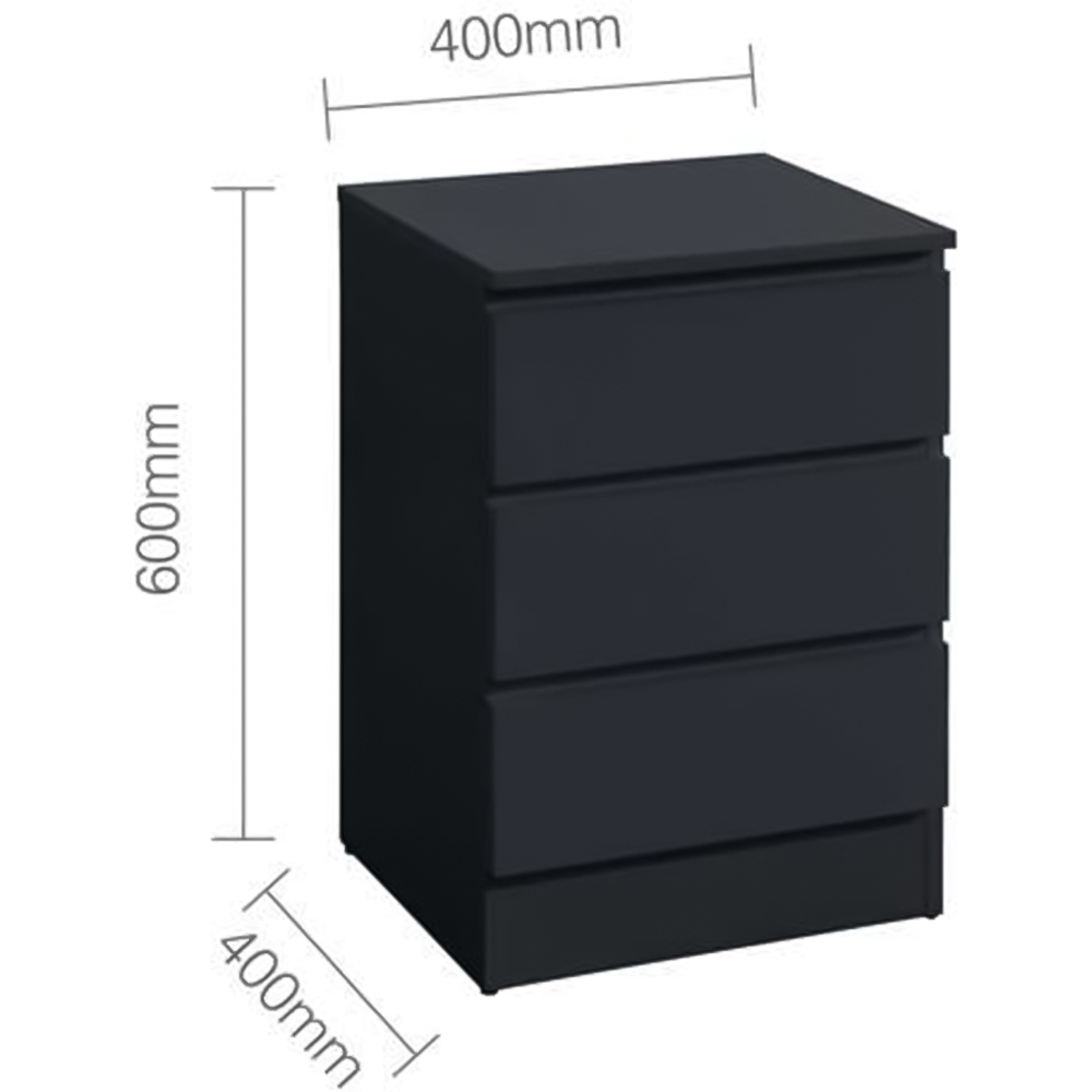 Oslo 3 Drawer Black Bedside Table Image 9