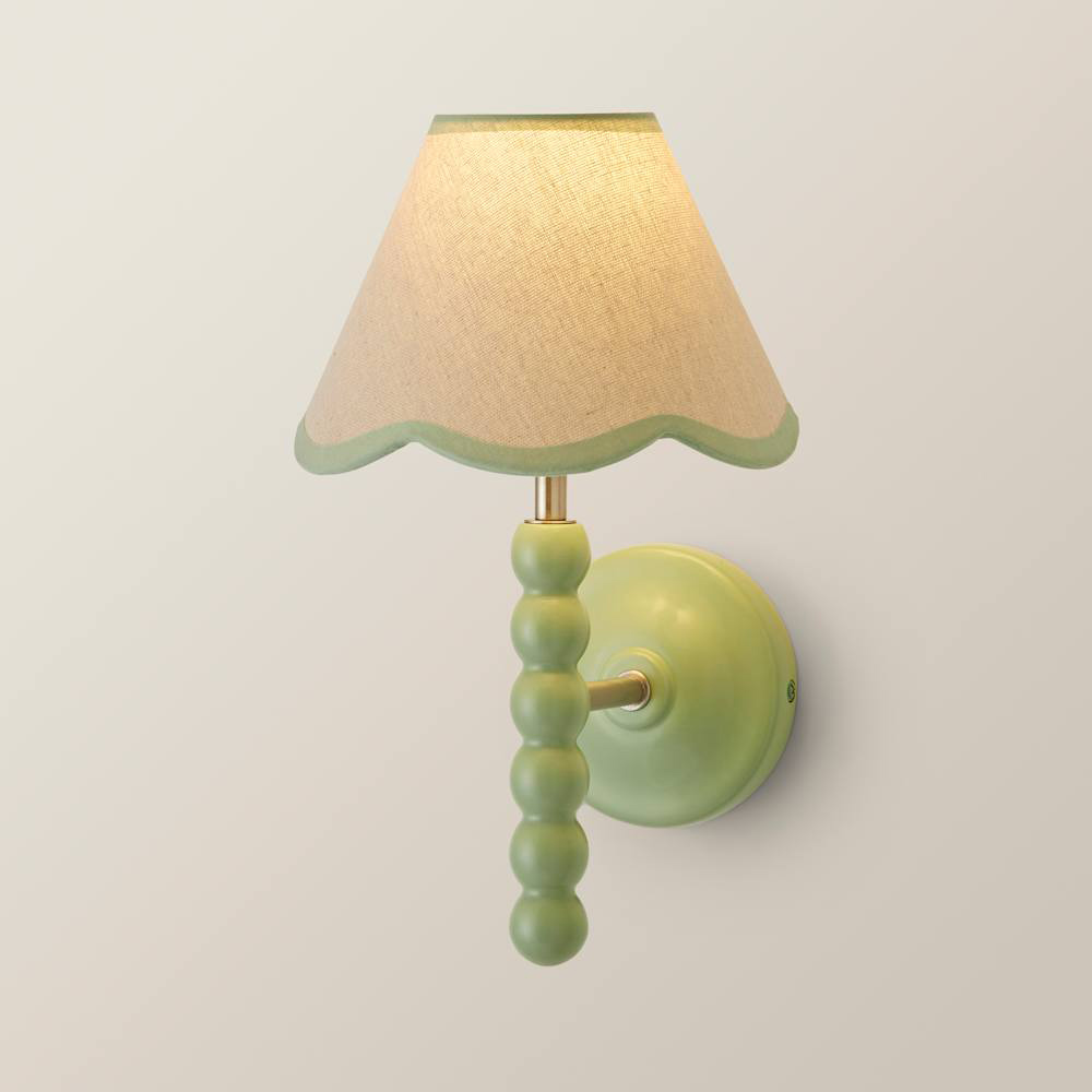 ValueLights Trim Scallop Shade Green Bobbin LED Wall Light with Bulb Image 4