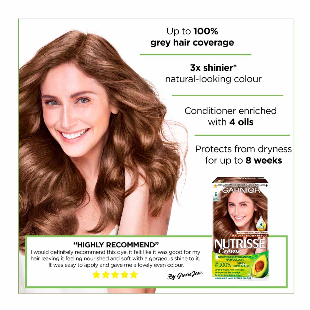 Garnier Nutrisse 6 Light Brown Permanent Hair Dye | Wilko Garnier Nutrisse 6 Light Brown Permanent Hair Dye | Wilko