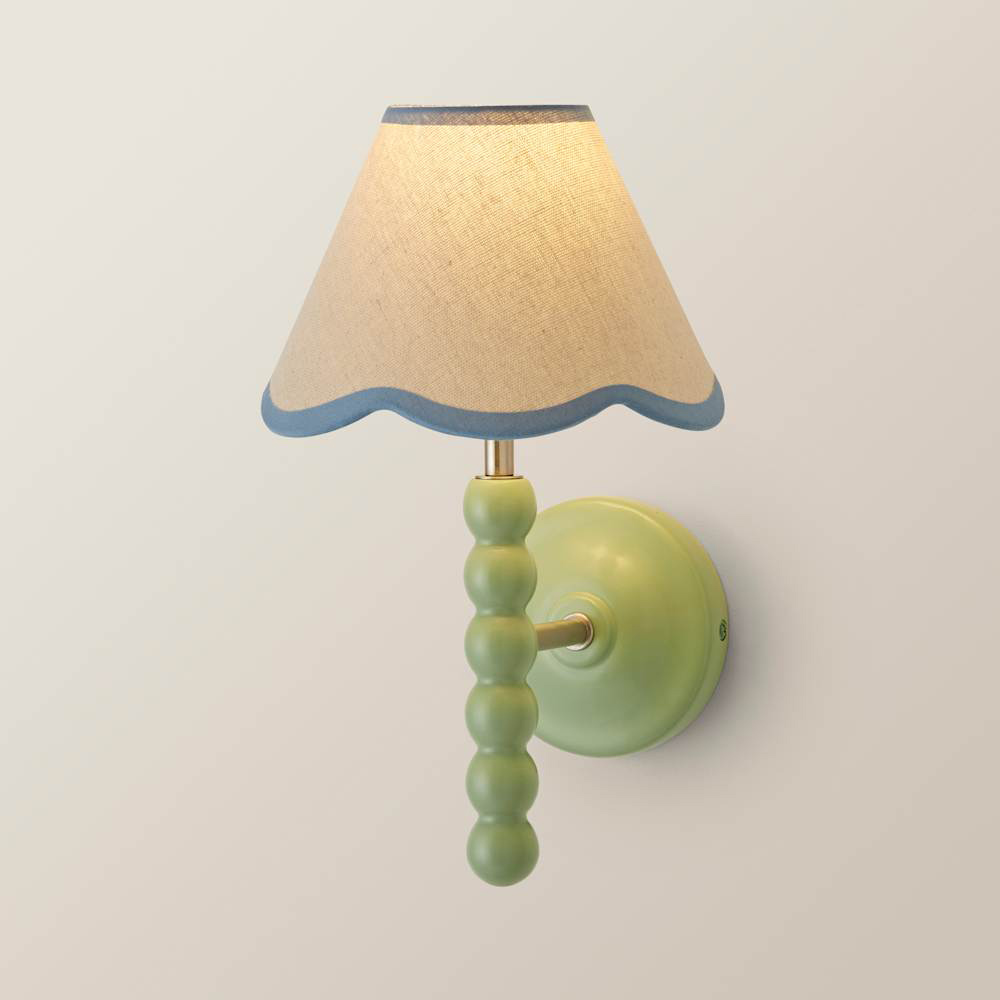 ValueLights Blue Trim Scallop Shade Green Bobbin LED Wall Light with Bulb Image 4