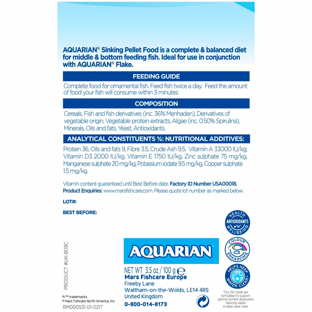 Aquarian Slow Sink Pellets Fish Food 100g Image 3