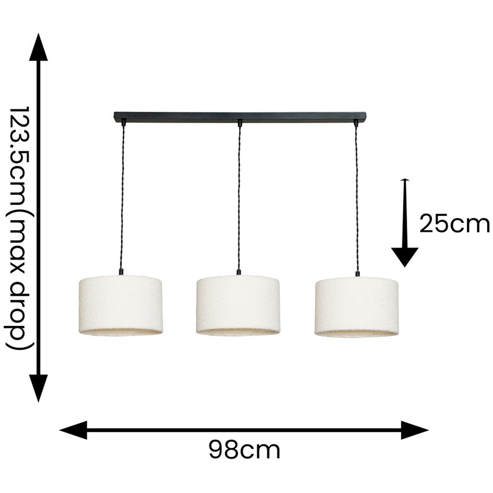 ValueLights Reni Cream Boucle Drum Shade 3 Drop Bar Black Diner LED Ceiling Light Image 7