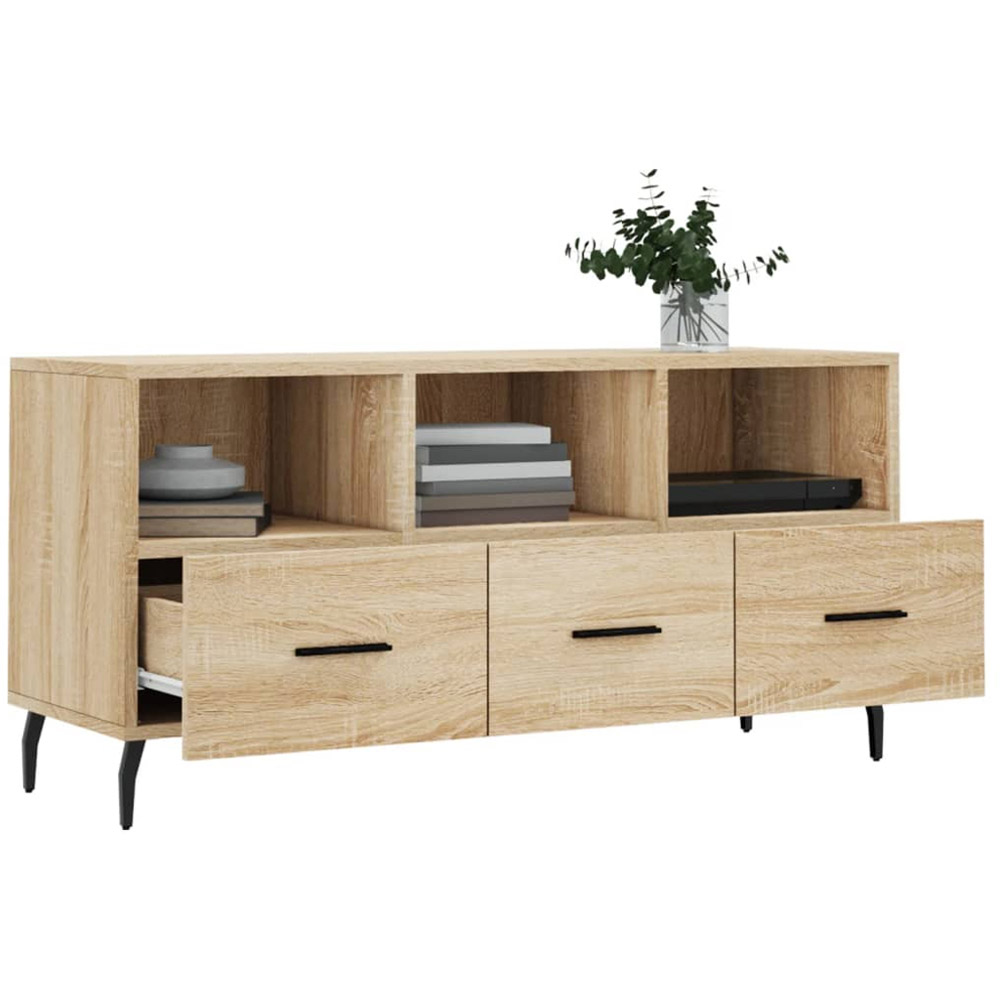 vidaXL 3 Drawer 3 Open Shelf Sonoma Oak TV Cabinet with Metal Stand Image 4
