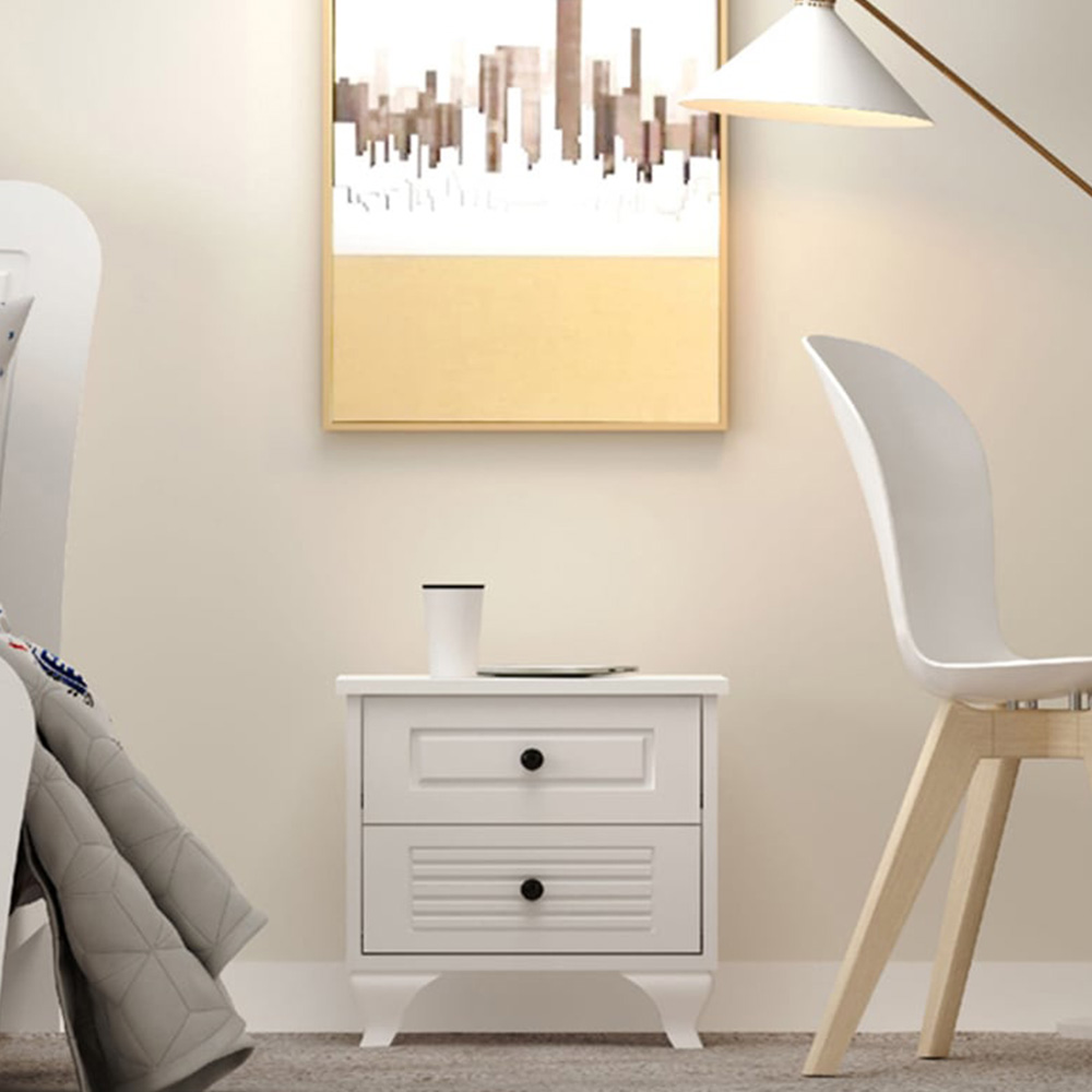 Evu Elise 2 Drawer White Bedside Table Image 3