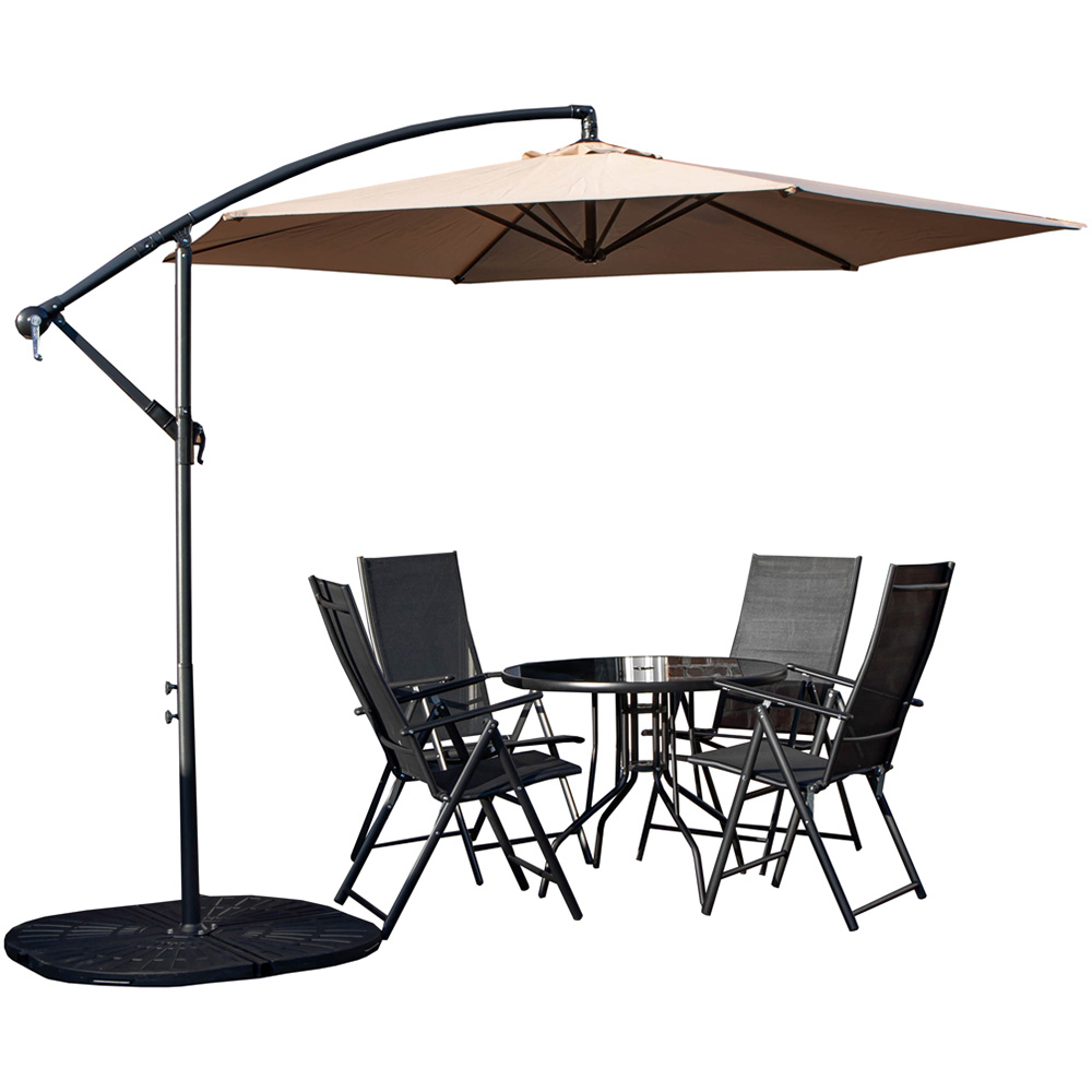 Samuel Alexander 4 Person Round Glass Top Garden Dining Set with Beige Banana Parasol and Base Image 2