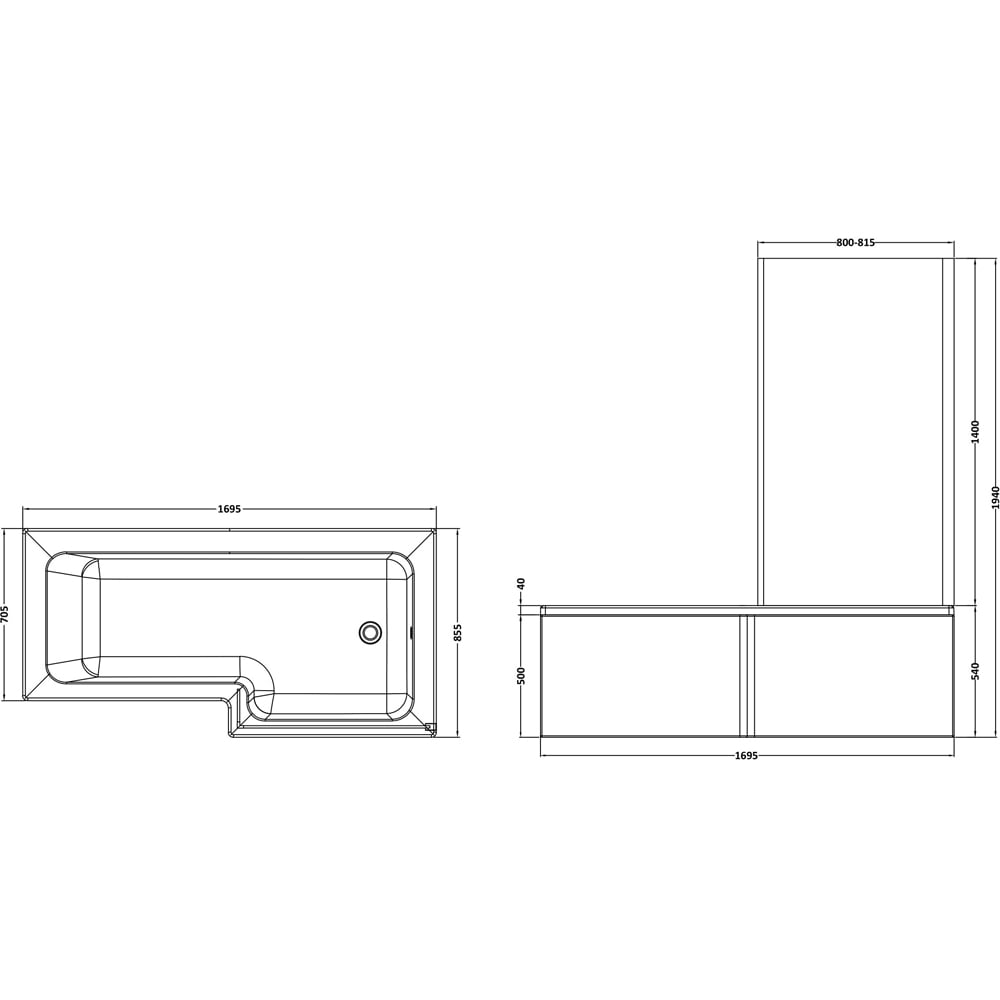 nuie White Right Hand Square Shower Bath Set 1700mm Image 3