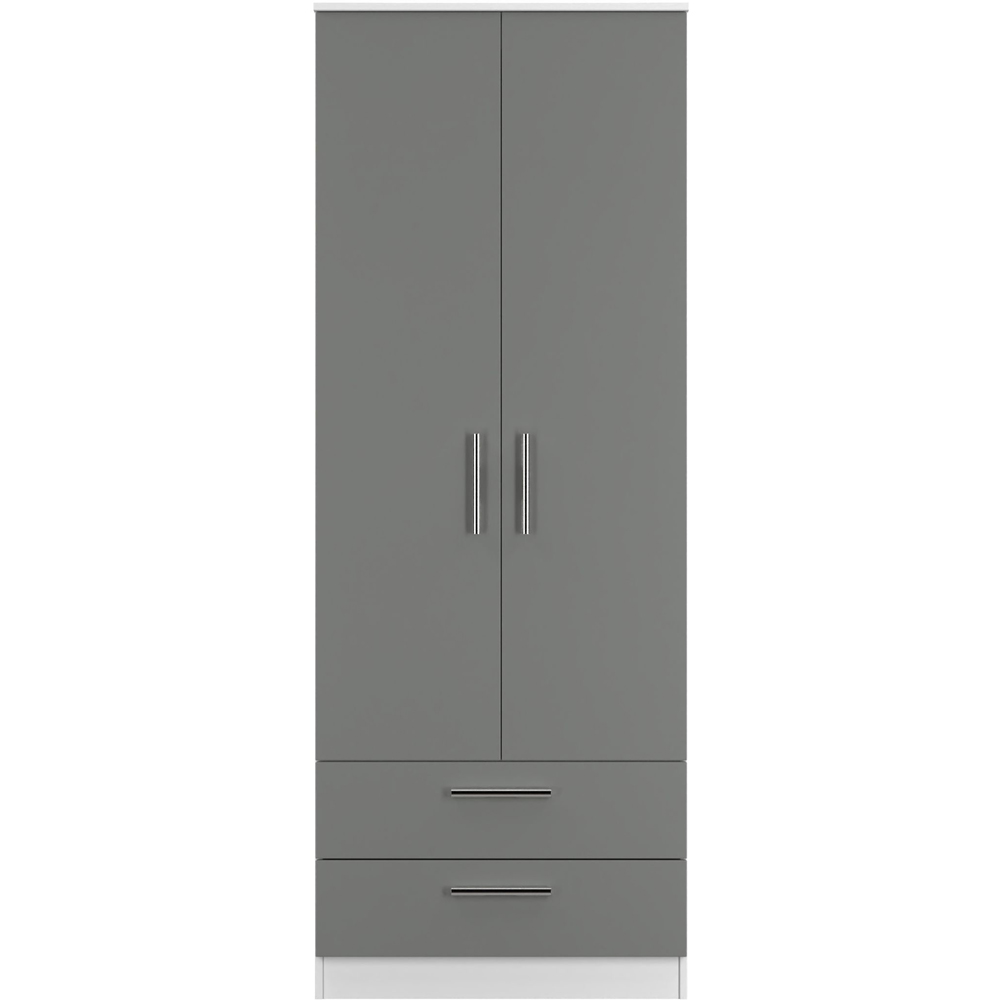Crowndale Contrast 2 Door 2 Drawer Dusk Grey and White Tall Wardrobe Ready Assembled Image 7