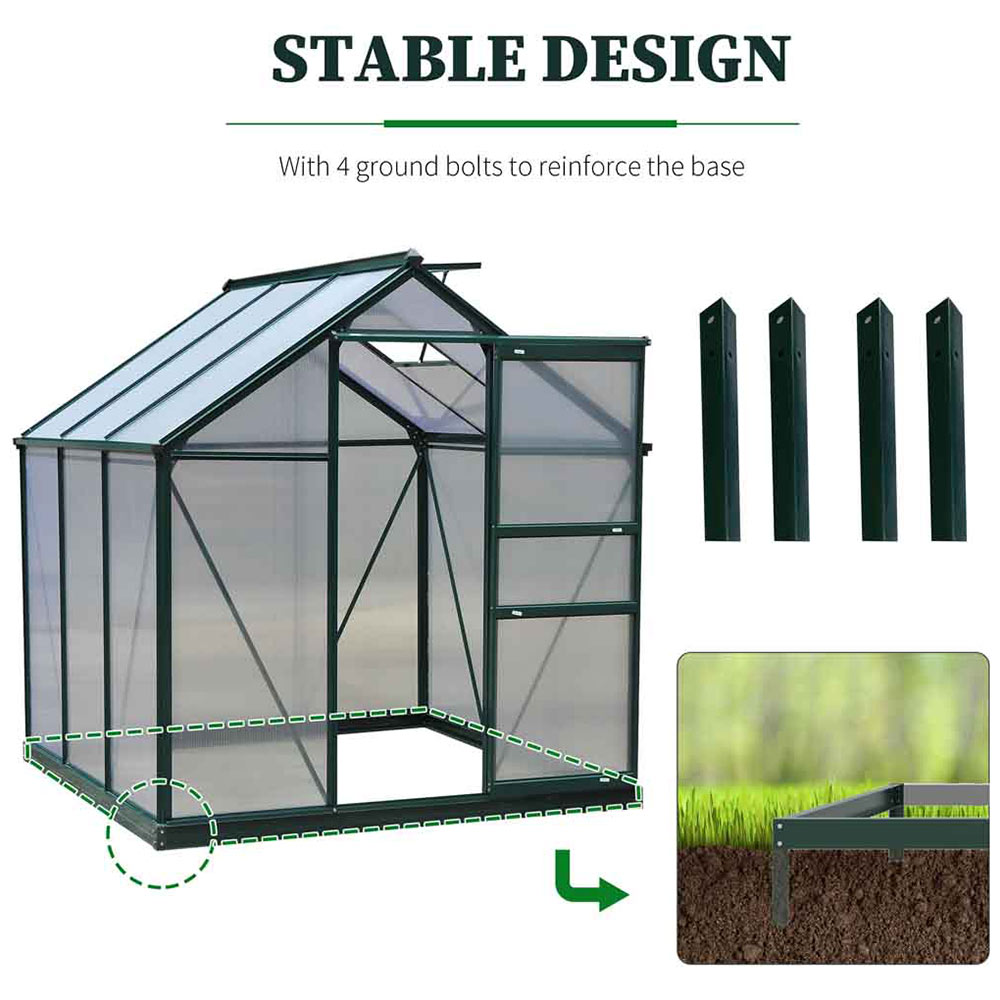 Outsunny Green Polycarbonate 6.2 x 6.2ft Greenhouse Image 4