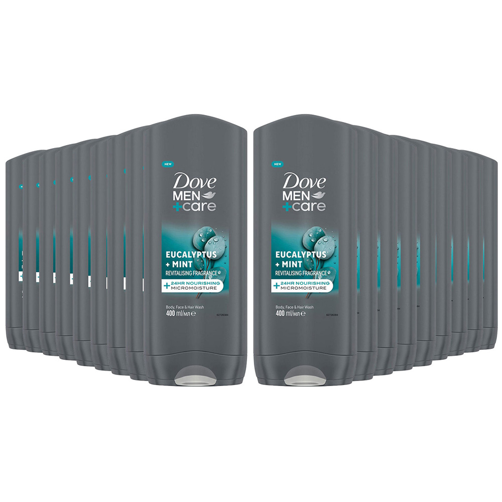 Dove Men + Care Eucalyptus and Mint 3-in-1 Body Face and Hair Wash 400ml 18 Pack Image 1