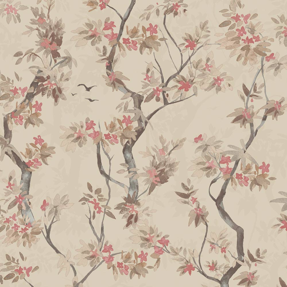 Holden Decor Folia Taupe and Red Wallpaper Image 1