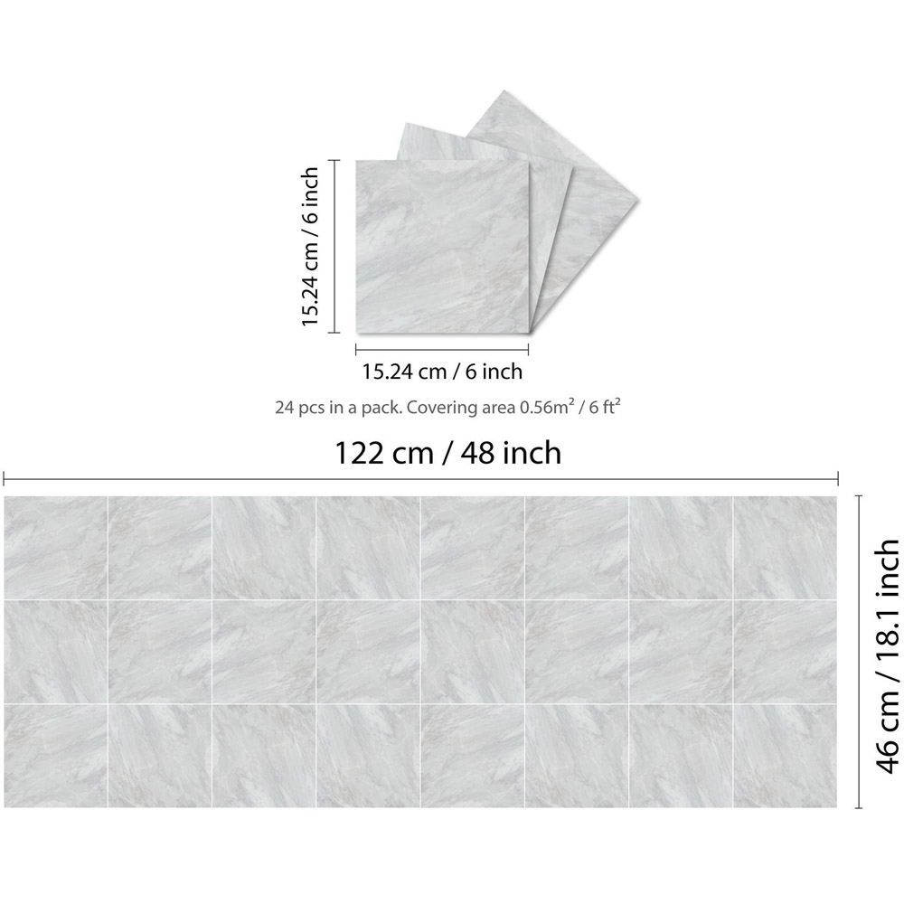 Walplus Marble Stone Light Grey Tile Sticker 24 Pack Image 6