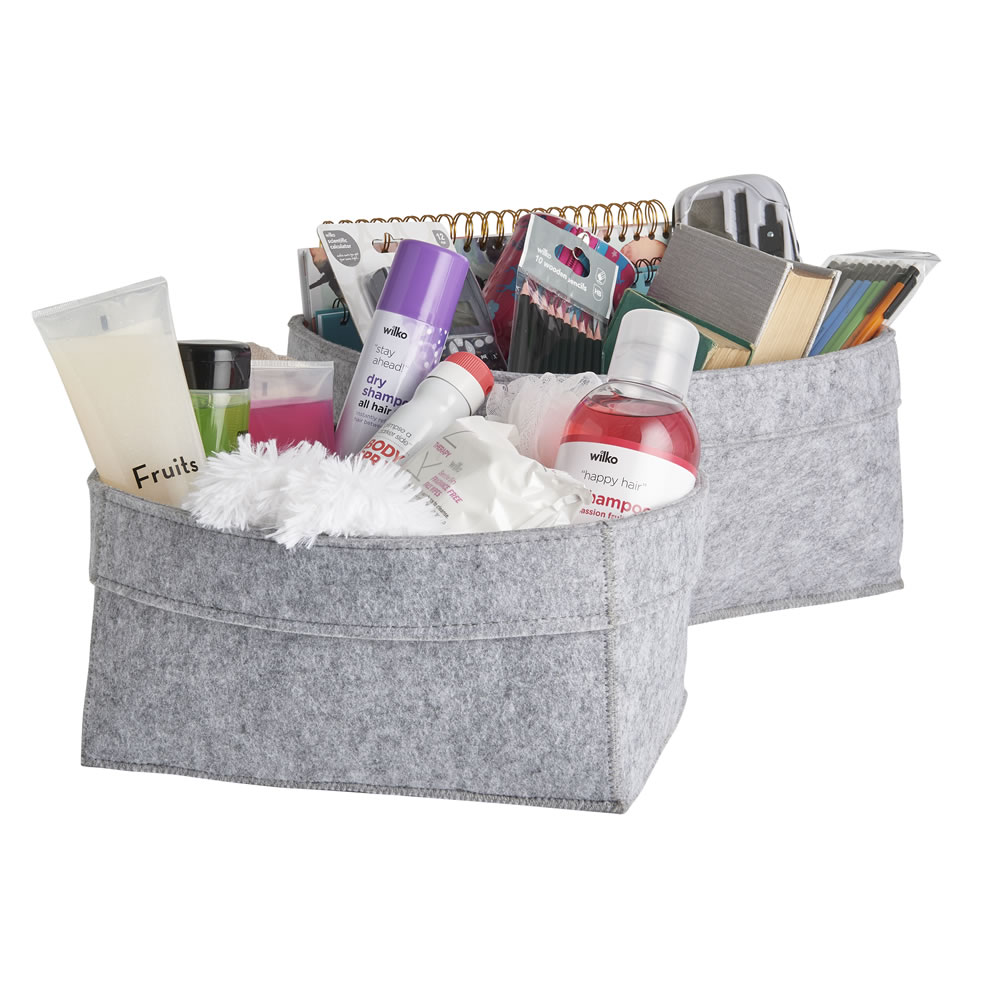 Wilko Large and Small Grey Felt Storage Baskets 2 pack Wilko