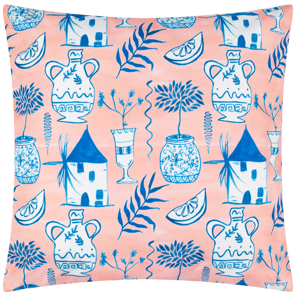 furn. Aegina Peach Printed Polyester Filled Outdoor Cushion 45 x 45cm Image 1