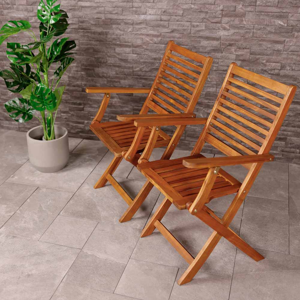 Charles Bentley Set of 2 FSC Acacia Foldable Patio Armchair Image 1