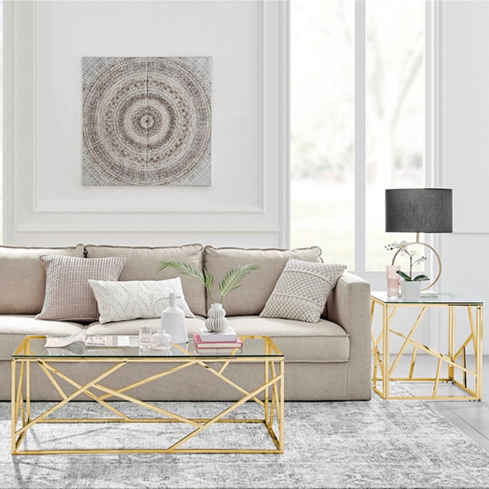 Furniturebox Sicily Clear Glass and Gold Chrome Rectangular Console Table Image 8