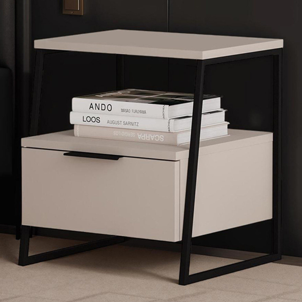 FWStyle Pal Single Drawer Single Shelf Sandstone Bedside Table Image 1