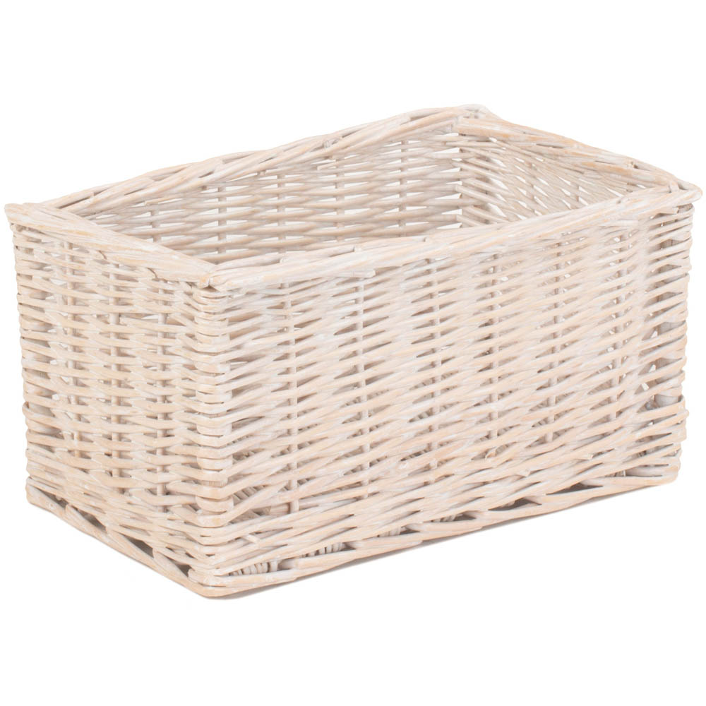 Red Hamper White Wash Small Wicker Open Storage Basket Image 1