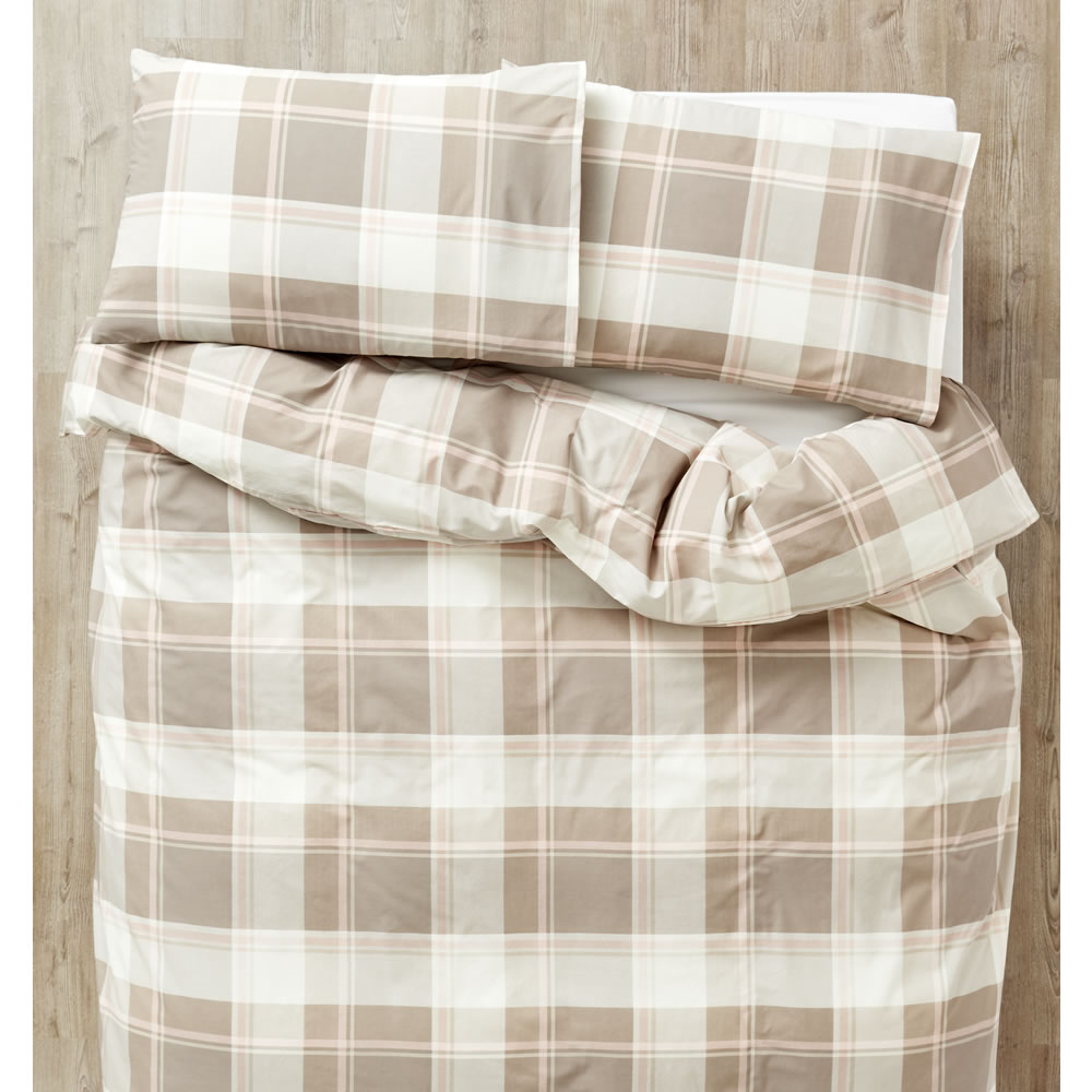 Wilko Natural Check Easy Care King Size Duvet Set Wilko