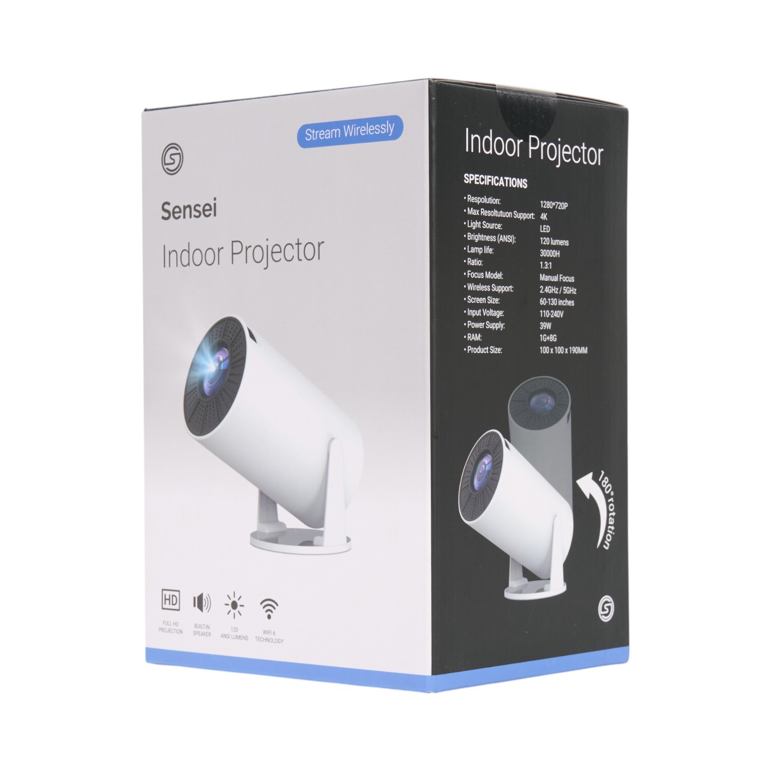 Sensei Indoor WiFi Projector White Image 3