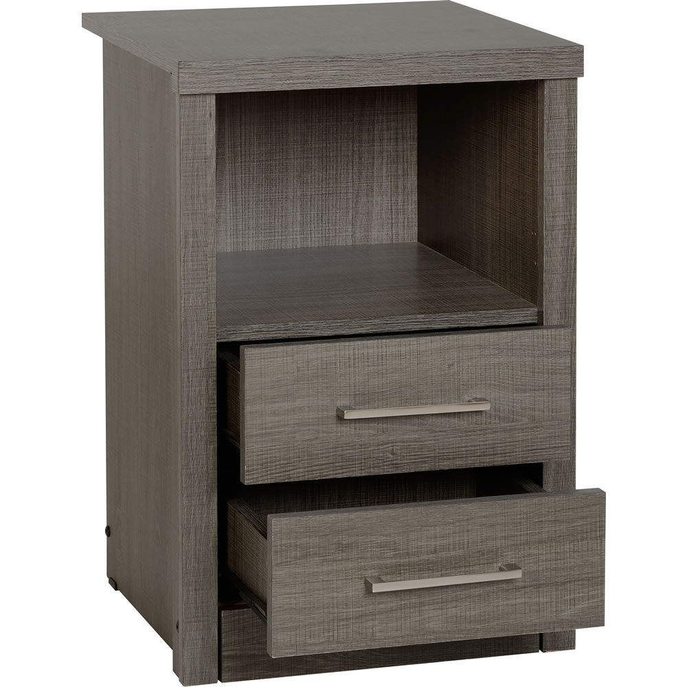Lisbon Black Woodgrain 2 Drawer 1 Shelf Bedside Cabinet Image 2