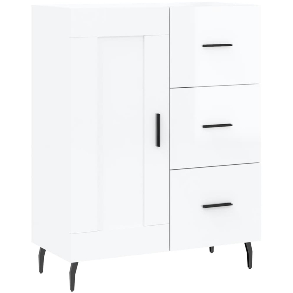 vidaXL Single Door 3 Drawer High Gloss White Sideboard Image 2