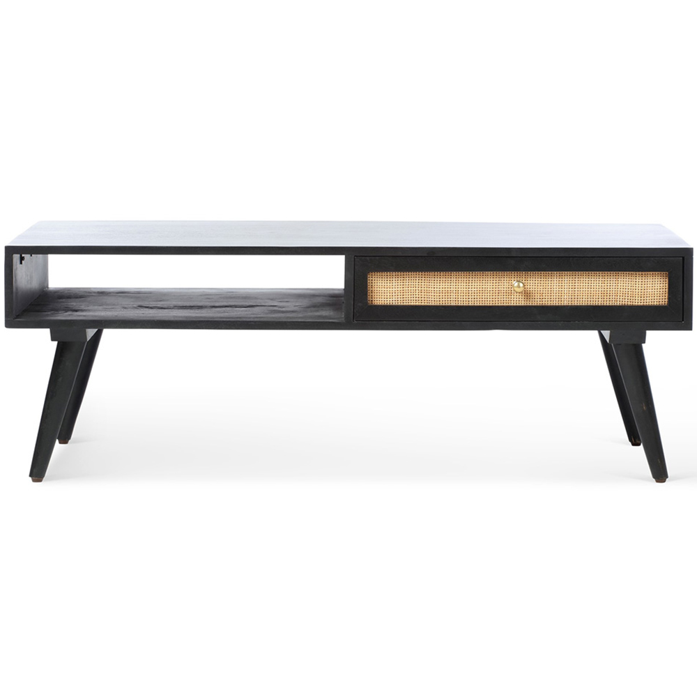 Desser Manhattan 2 Drawer Single Shelf Black Rattan Coffee Table Image 2