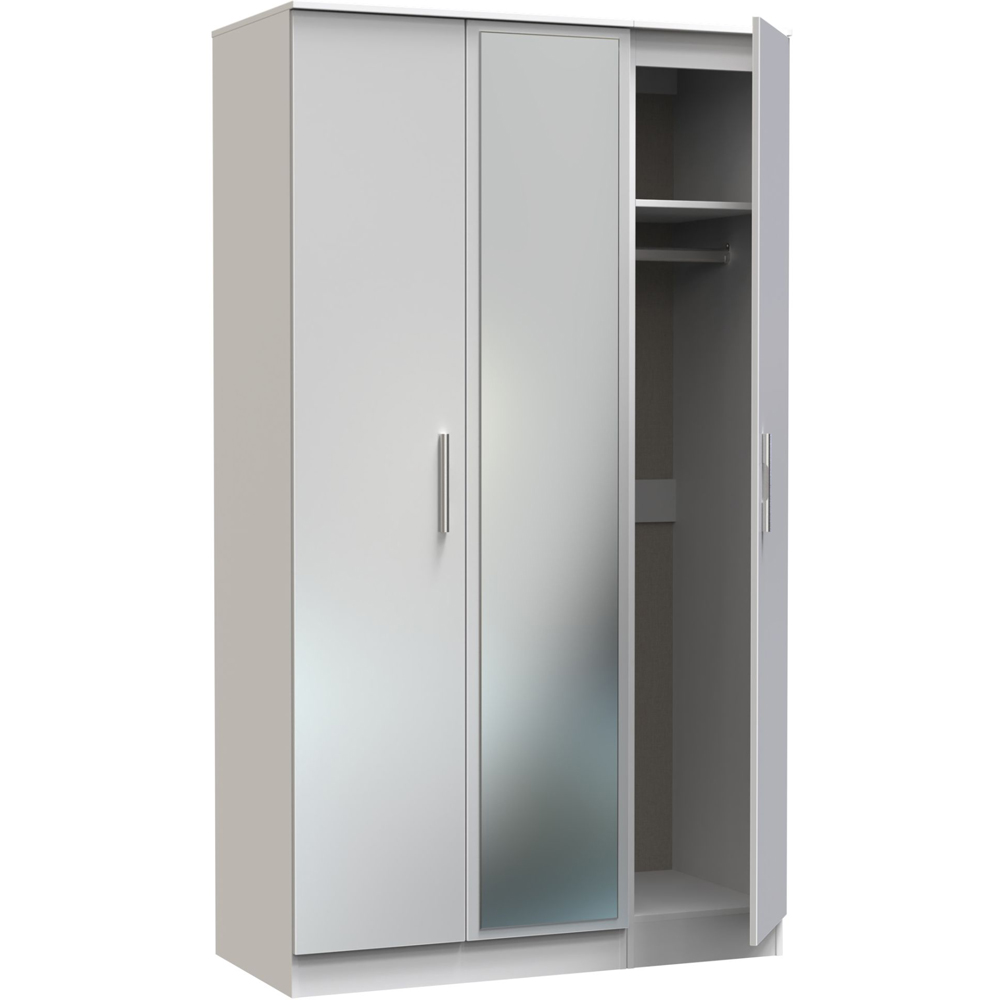 Crowndale Contrast Ready Assembled 3 Door Grey Gloss and White Matt Tall Mirrored Wardrobe Image 7