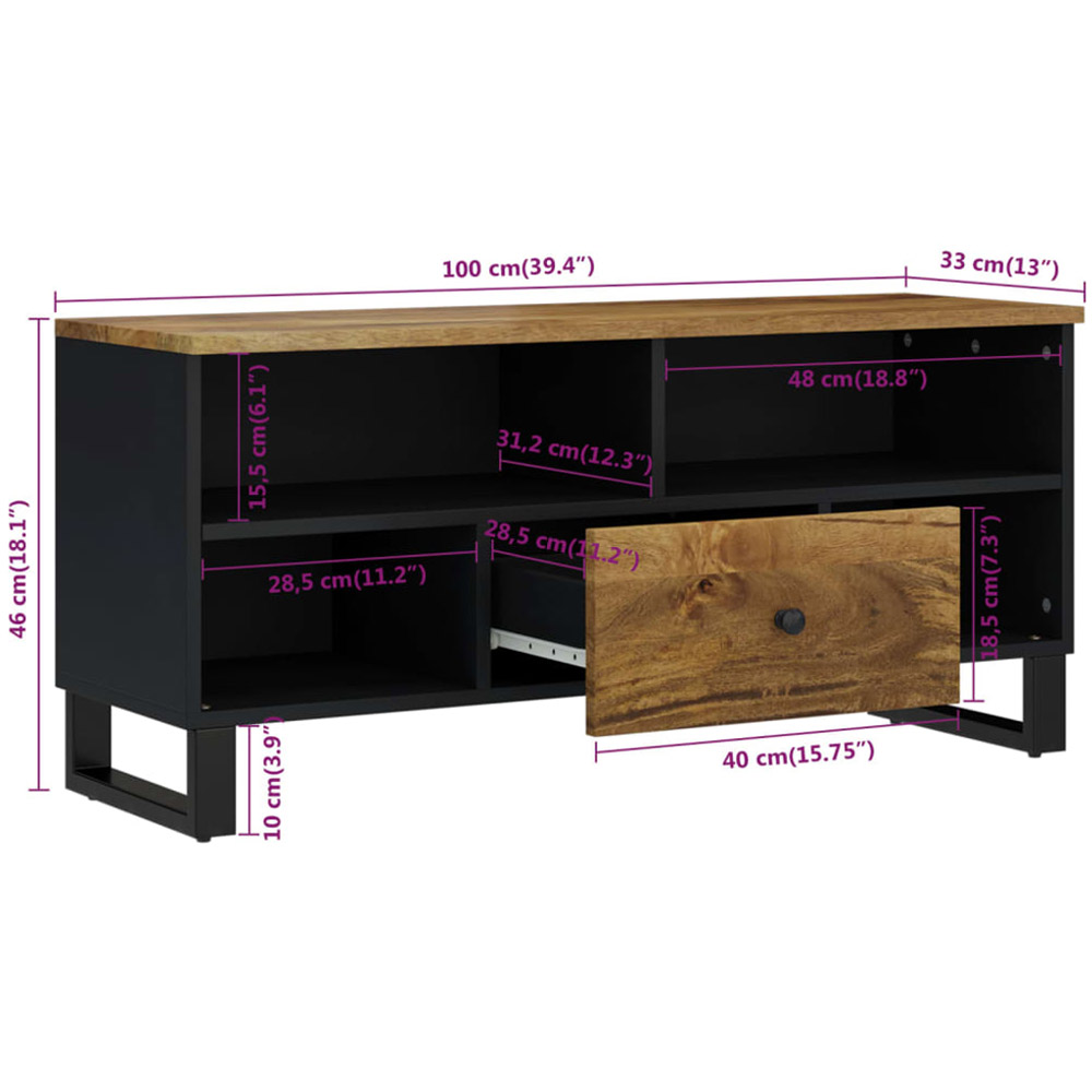 vidaXL Single Drawer 4 Open Shelf Honey Brown Solid Wood Mango TV Cabinet Image 8