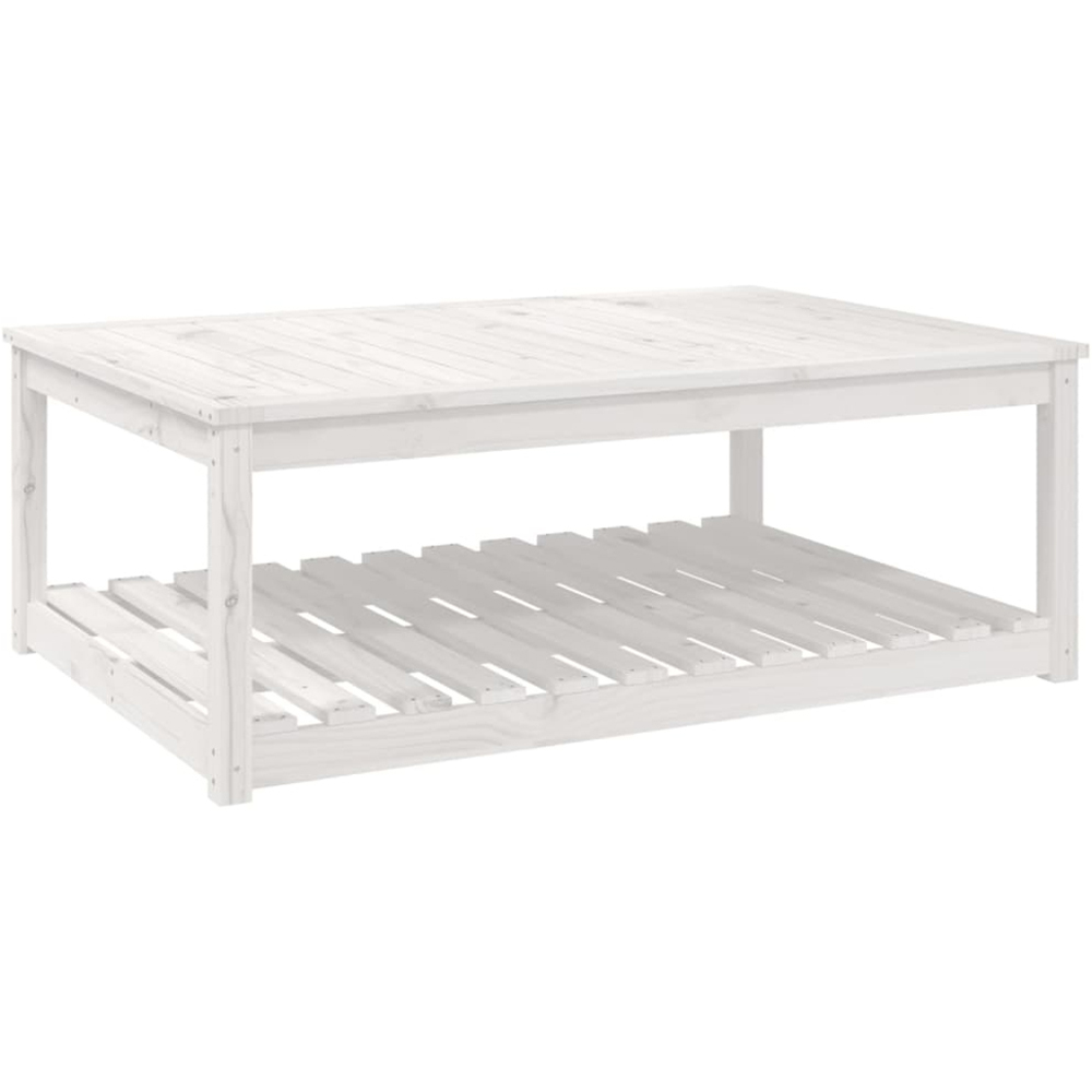 vidaXL Single Shelf White Solid Pine Wood Slatted Garden Table 121 x 82.5cm Image 2
