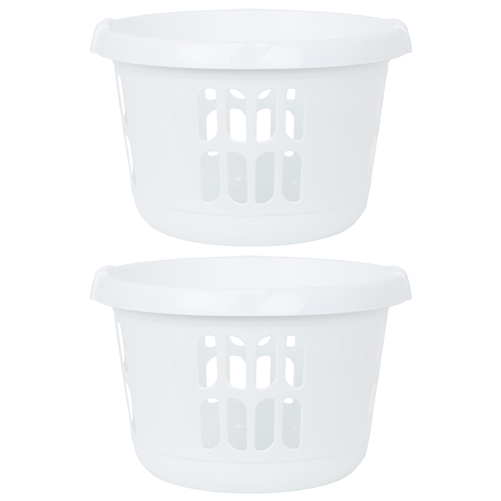 2 x Wham Casa Plastic Round Laundry Basket Ice Wht Image 1