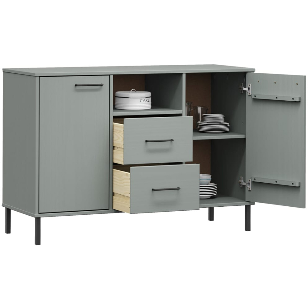 vidaXL 2 Door 2 Drawer Single Shelf Grey Solid Pine Wood Sideboard Image 3