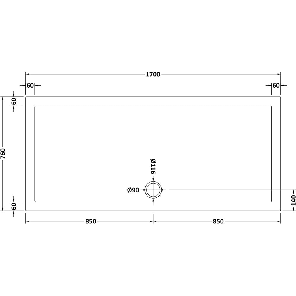 nuie White Rectangular Slimline Shower Tray 1700 x 760mm Image 2