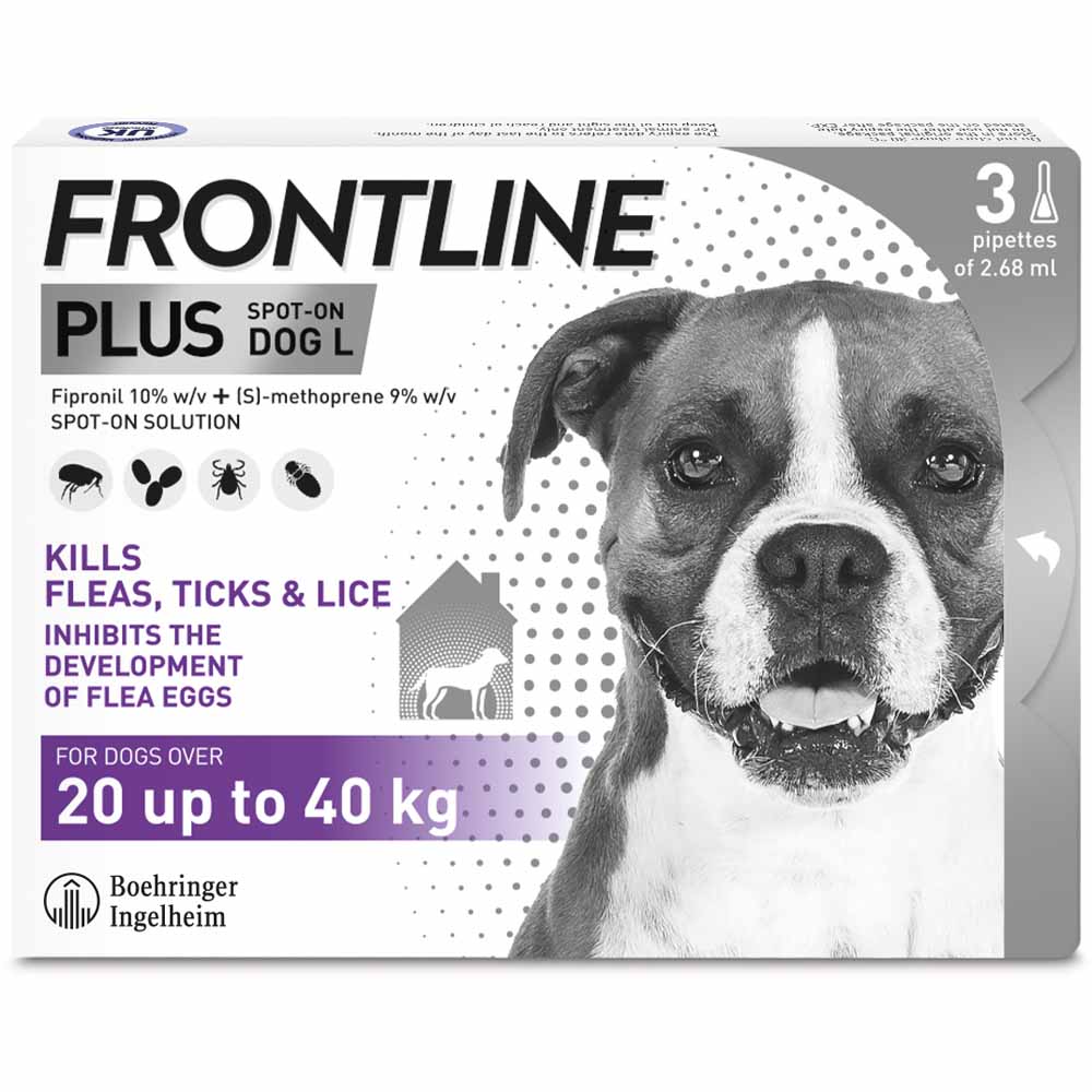 Frontline Plus Flea, Tick & Flea Egg Large Dog Breed 20-40kg 3 Pack Image 1